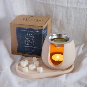set regalo aromaterpia quemador de cera y wax melts con perfume