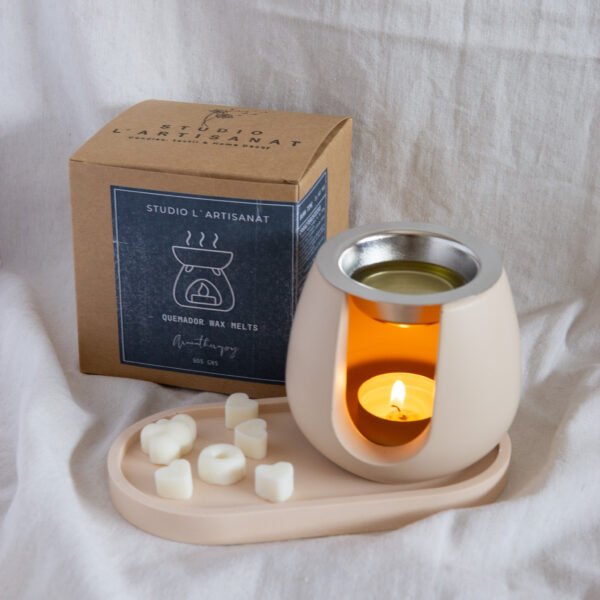 set regalo aromaterpia quemador de cera y wax melts con perfume